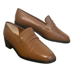 VTG VALLEY LANE Penny Loafers Shoes Womens 8W Low Heels Brown Leather Grannycore